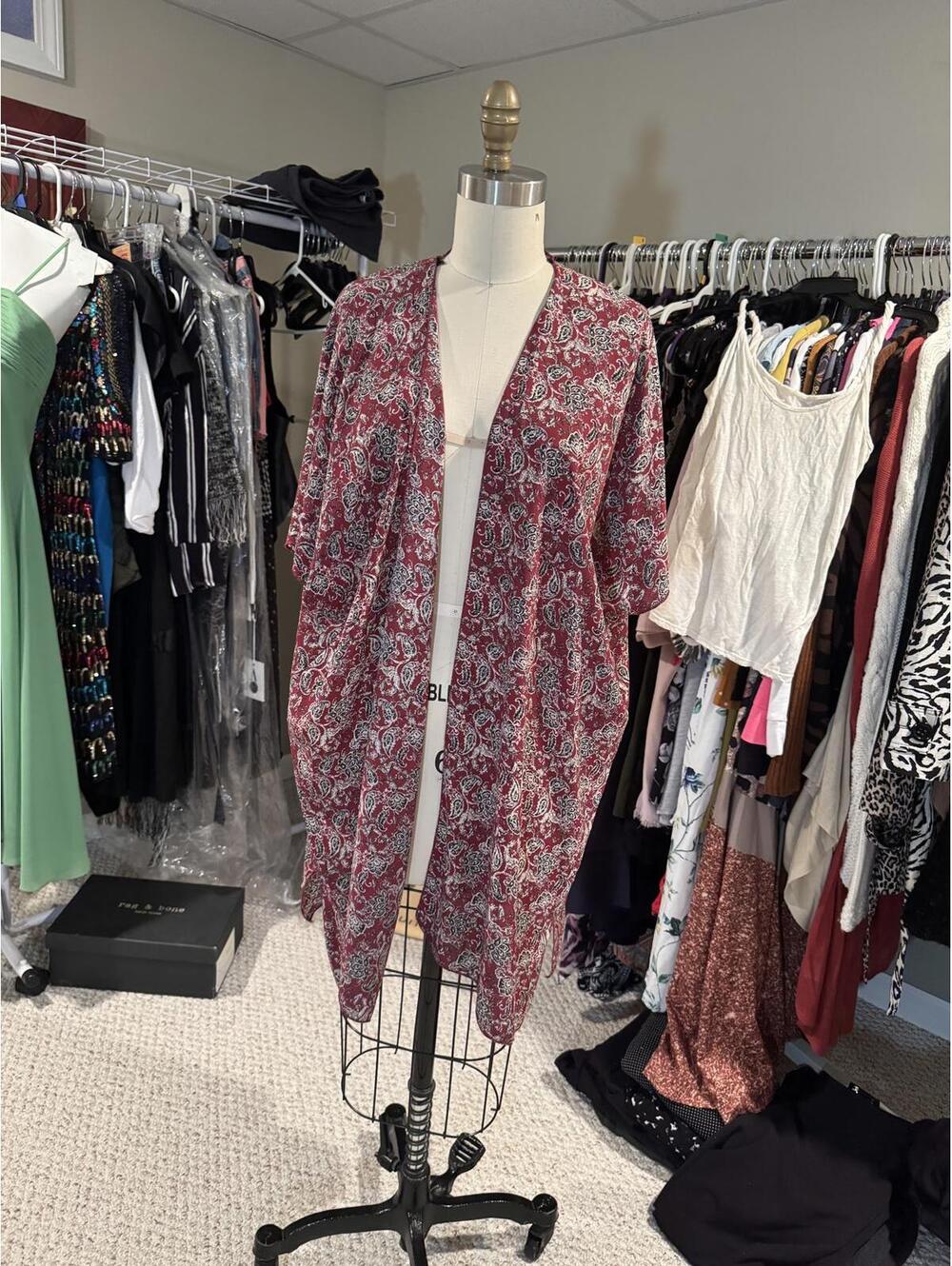 Red Paisley Pattern Kimono Cardigan - Medium